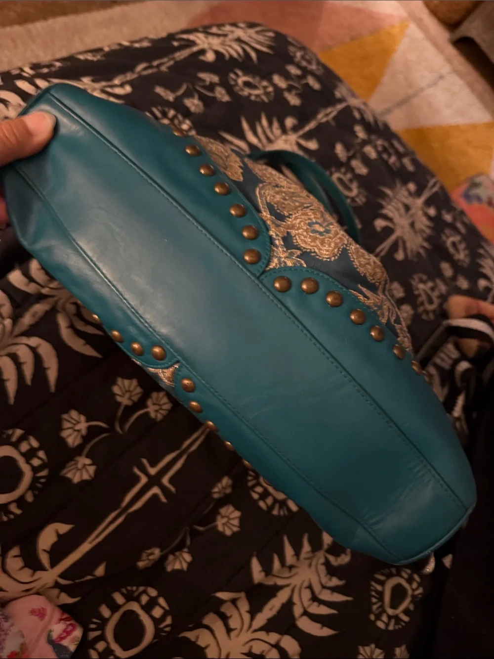 Isabella Fiore Teal Shoulder Bag with Gold Brocade
